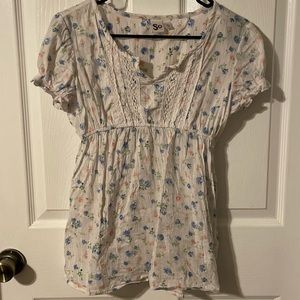 White Pink and Blue Floral Print Babydoll Top | SO